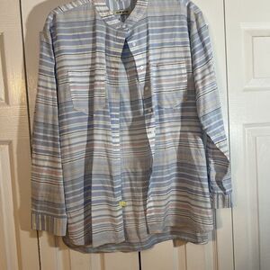 Orvis Women's Striped Shirt Button Up Mandarin‎ Collar Blues Size Medium